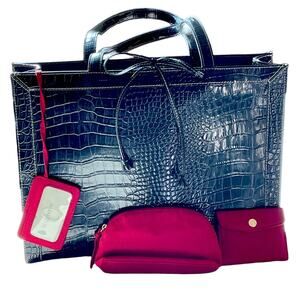 Liz Claiborne Black Faux Croc Tote Bag Set